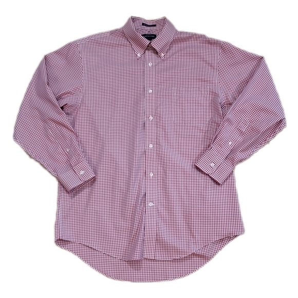 Lands End No Iron Twill red & white plaid button down shirt size 16-33 - Picture 1 of 6
